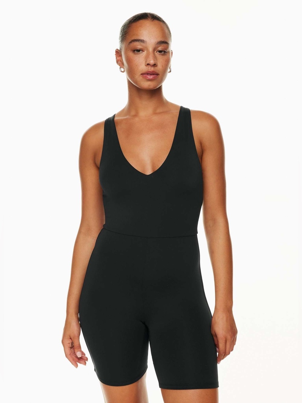 Aritzia Babaton V Neck Athletic Black Romper Size XS Athleisure Yoga Casual